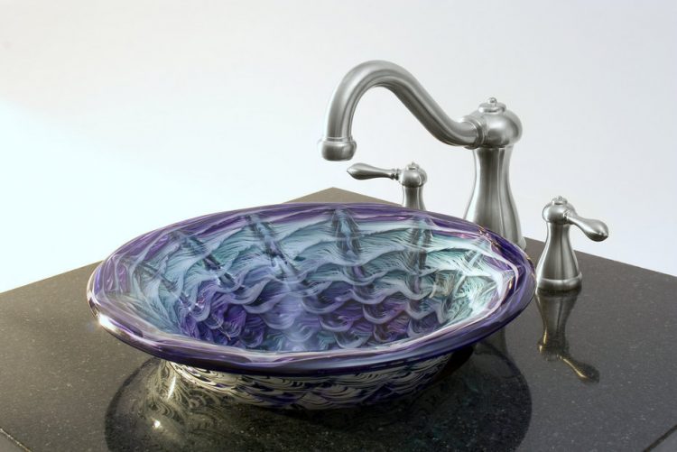 colorful handblown glass sink