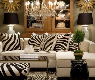 living room with zebra accessories