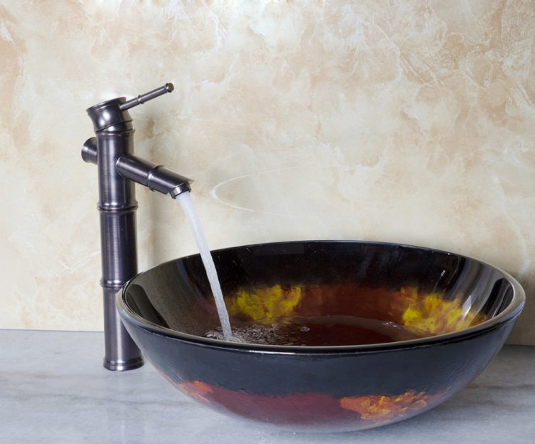 painted glass vessel sink