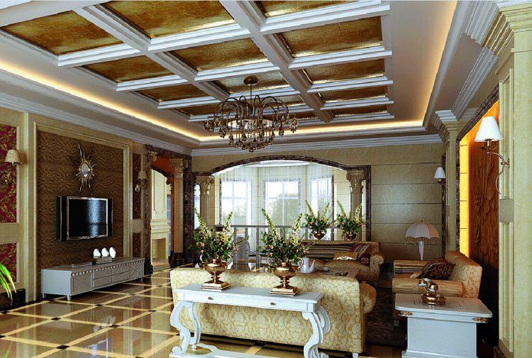 3D-living-room-with-coffered-ceiling