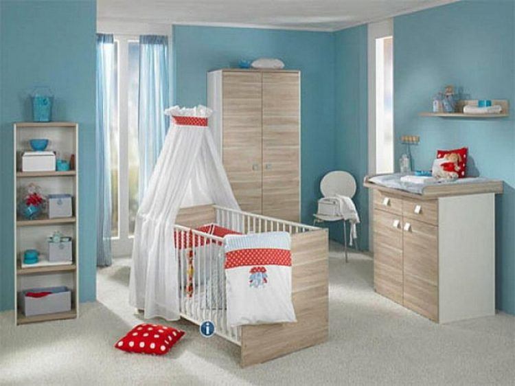 baby room with light blue walls