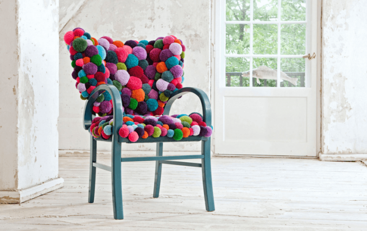 chair with fluffy diy balls