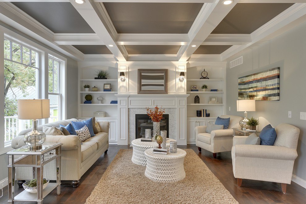 10 Beautiful Living Rooms with Coffered Ceilings