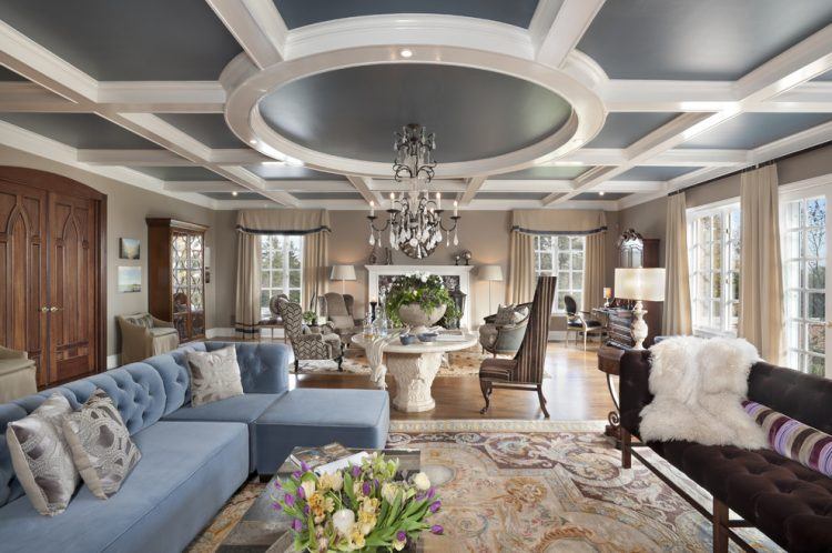 Cofferered Ceiling Contemporary Living Room