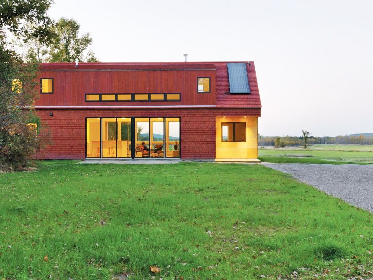 modern red farm house