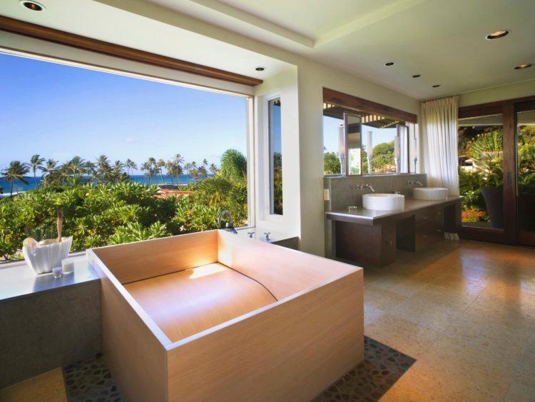 wooden square bath tub