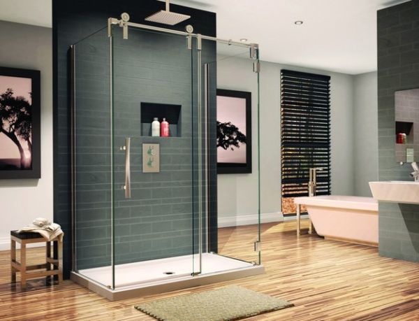 contemporary bathroom with glass shower enclosure