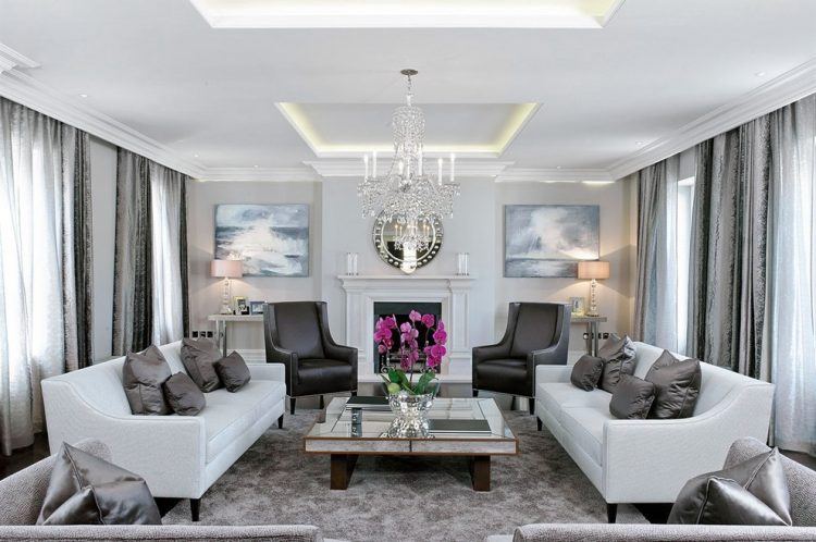 contemporary living room with white furniture