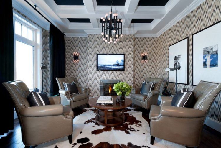 Painted-coffered-ceiling-in-a-modern-living-room