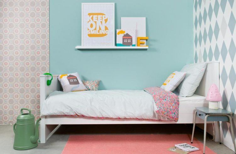 cheerful pastel bedroom with rug