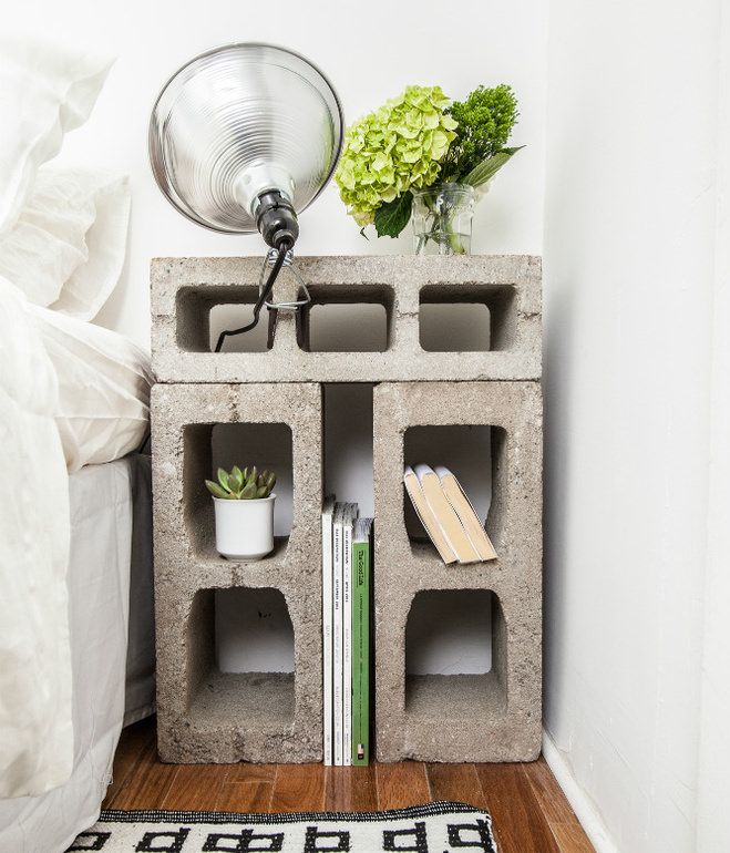 end table made of cinder blocks