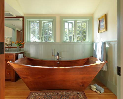 uniquely shaped modern wooden bath tub