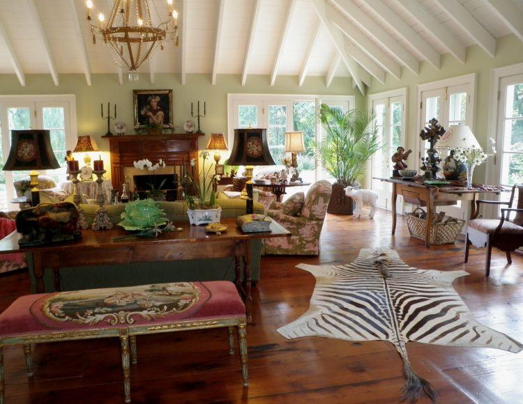 living room with animal print design