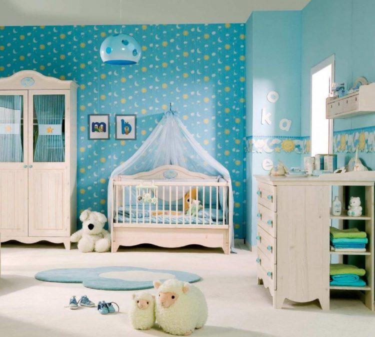 light blue baby room with moon background