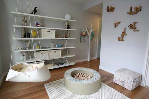 baby room with shelves