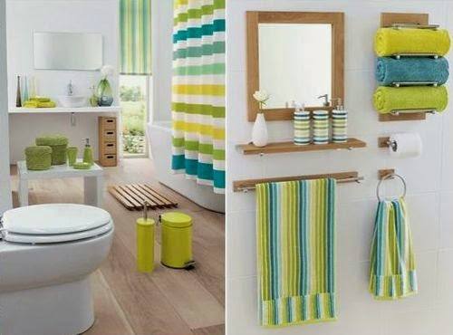 bathroom with colorful towels and accessories 