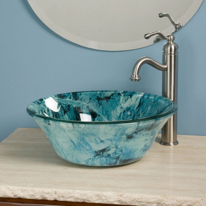 beautiful blue glass sink