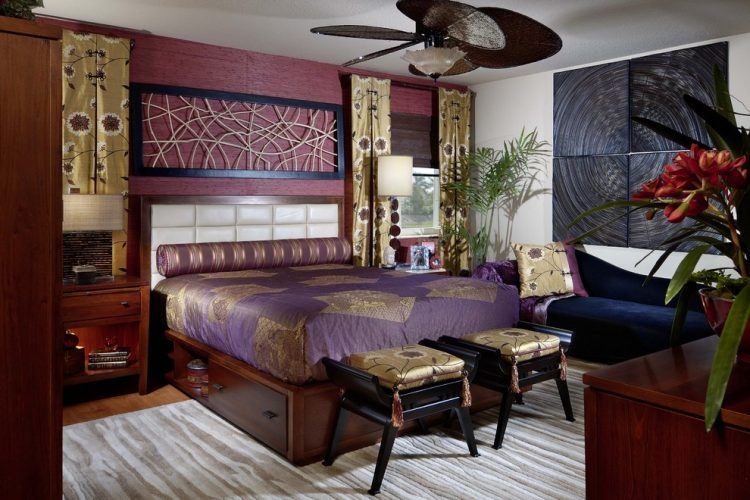 contemporary bedroom with cool purple design