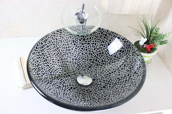 black and white cracked glass sink