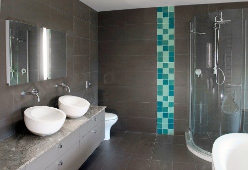 bright but accent tile in bathroom