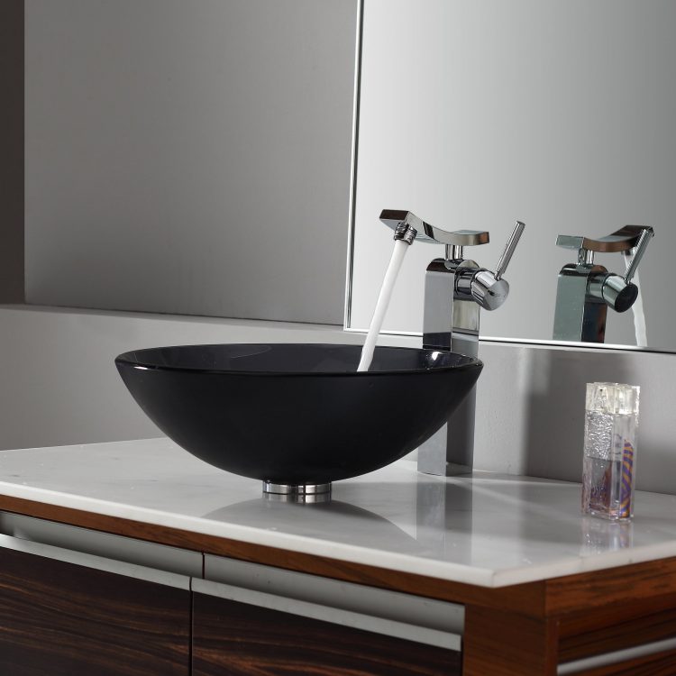 black glass vessel sink