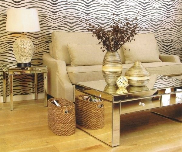 simple living room design with mirrored table