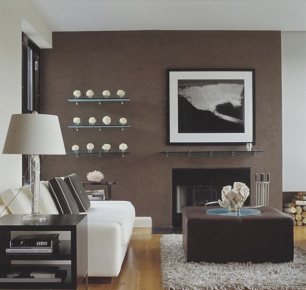 trendy chocolate brown living room accent wall