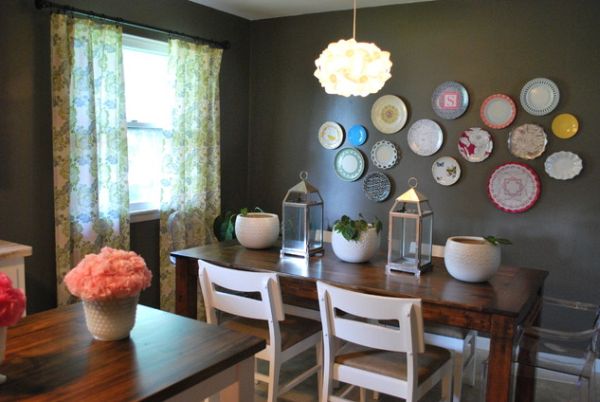 decorative plates on wall in kitchen