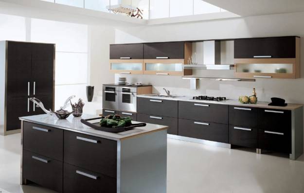 elegant kitchen with black and silver design