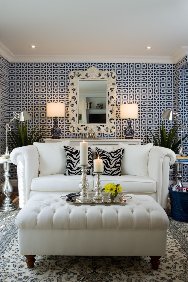 living room with zebra pillows