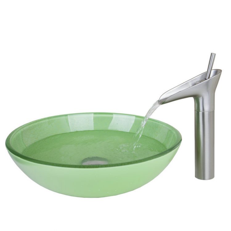 round light green glass sink