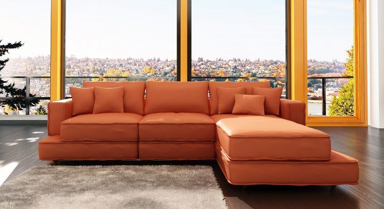 orange leather sectional sofa