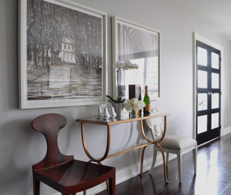 glass console table with accent chairs