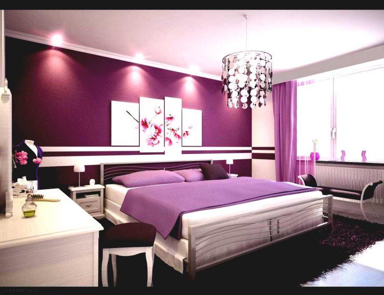 modern bedroom with purple accent wall and interior