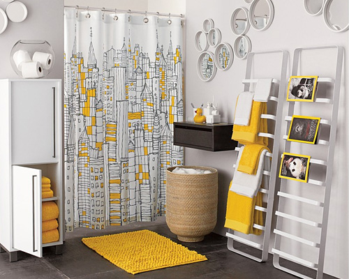 modern gray and yellow bathroom