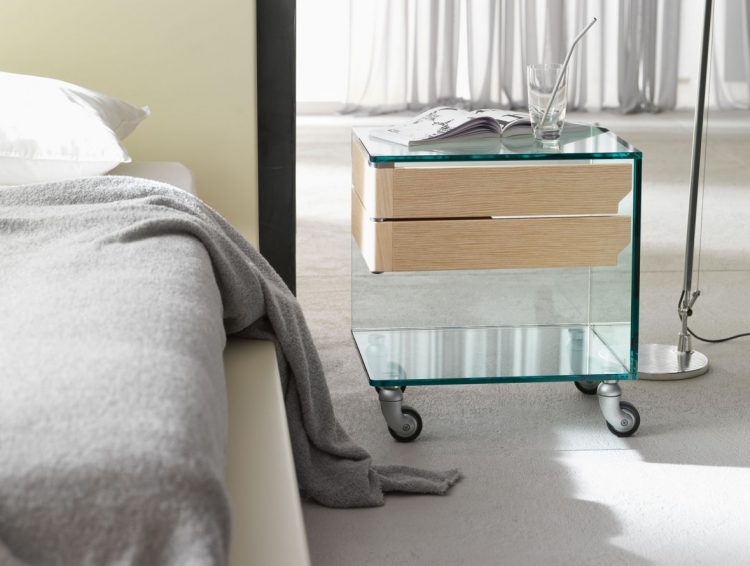 glass and wood night table for bed