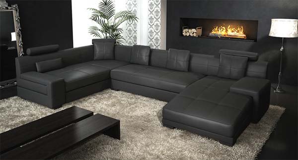 black leather sectional