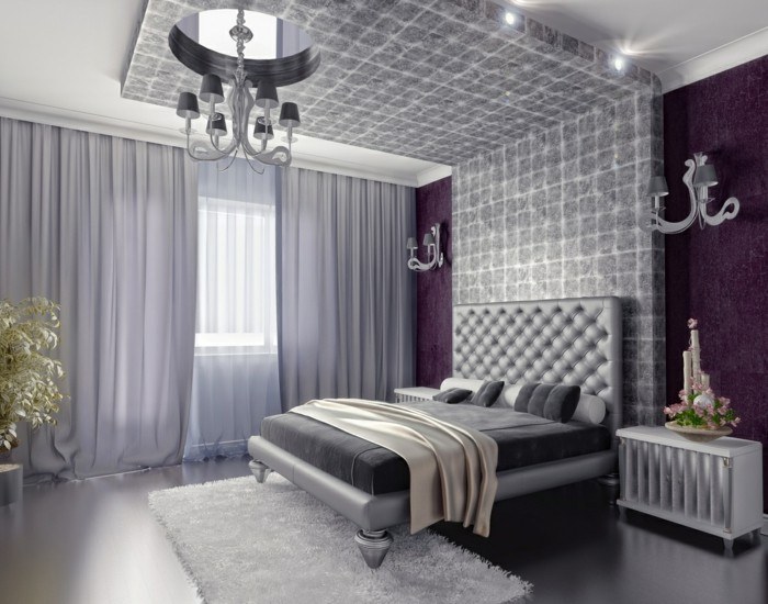 luxury bedroom with purple accent