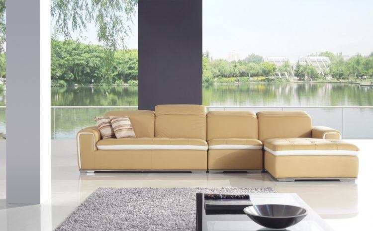 yellow leather living room sofa