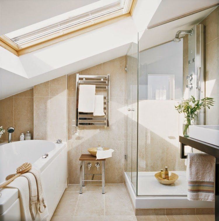 modern bathroom with sloped ceiling