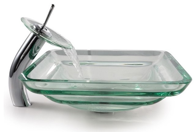 modern vessel sink with square glass design