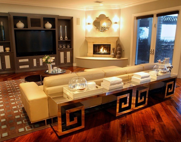 trendy living room with cool mirrored furniture