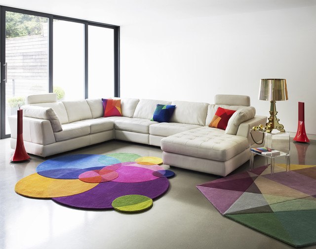 modern living room with bright rug