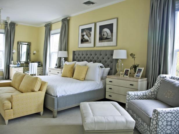 yellow and gray bedroom design