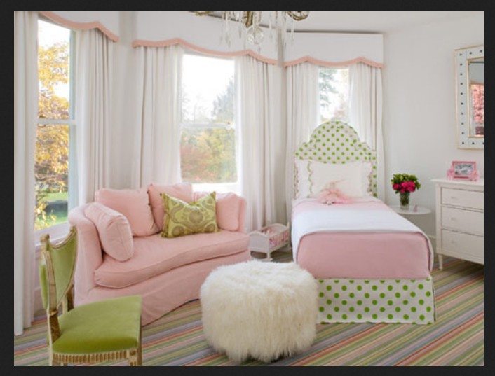 bedroom with pink couch