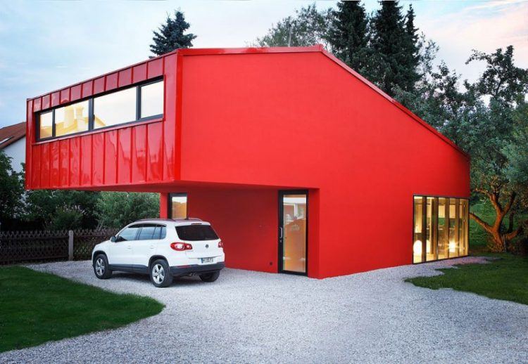 red house in munich with cool car port