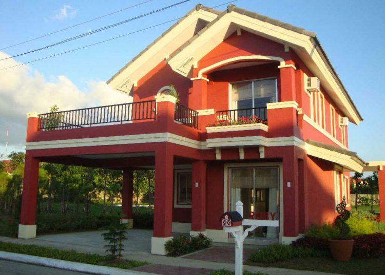 house with red exterior and outdoor entertainment space