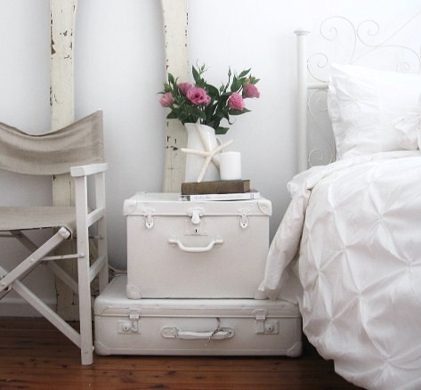 chic bedside table made of trunks