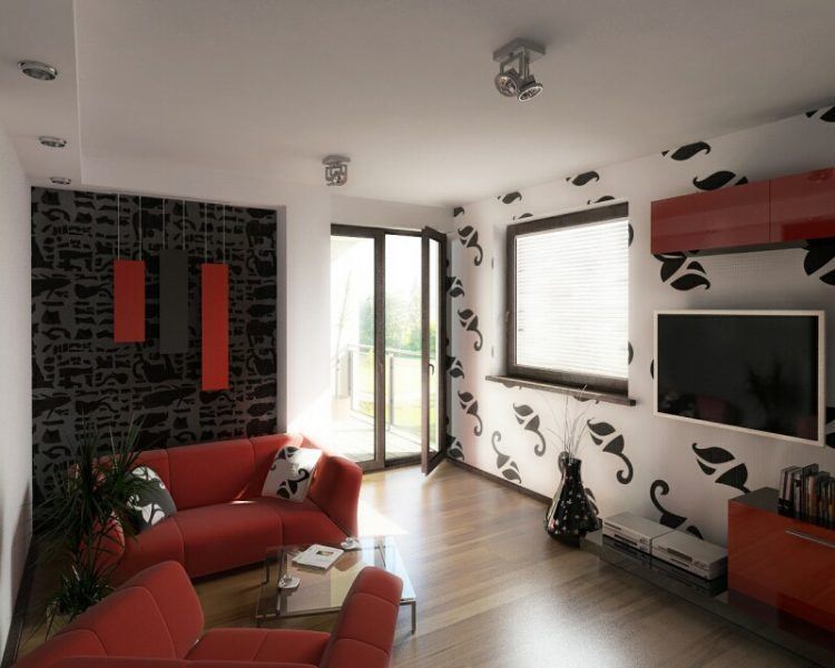 red and black living room design