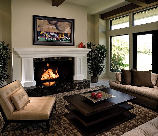 small living room with white fireplace